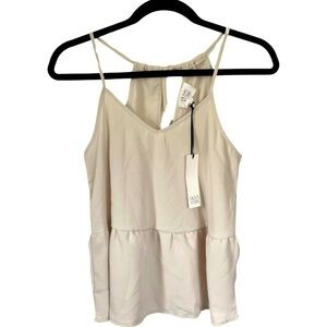 NWT Olive & Oak Neutral Flowy Lightweight Tiered Peplum Tank Sz XS w/ Bow detail